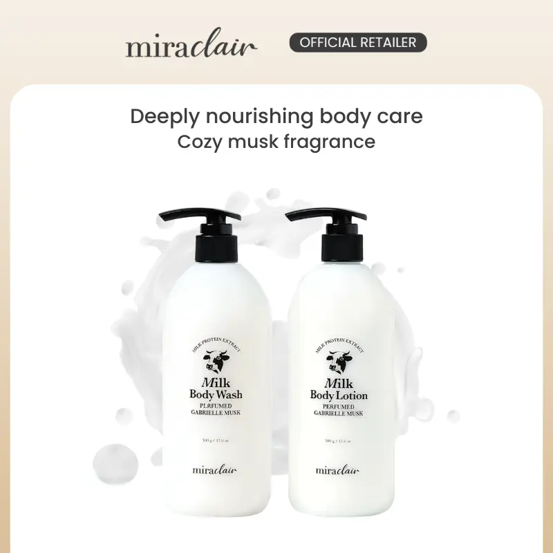 miraclair Milk Body Wash & Lotion | Gabrielle Musk Scented | Hydrating Body Wash & Lotion with Milk Protein, Goat Milk, Hyaluronic Acid, and Ecocert Ingredients for Nourished, Glowing Skin & Long-Lasting Fragrance,korean body care set