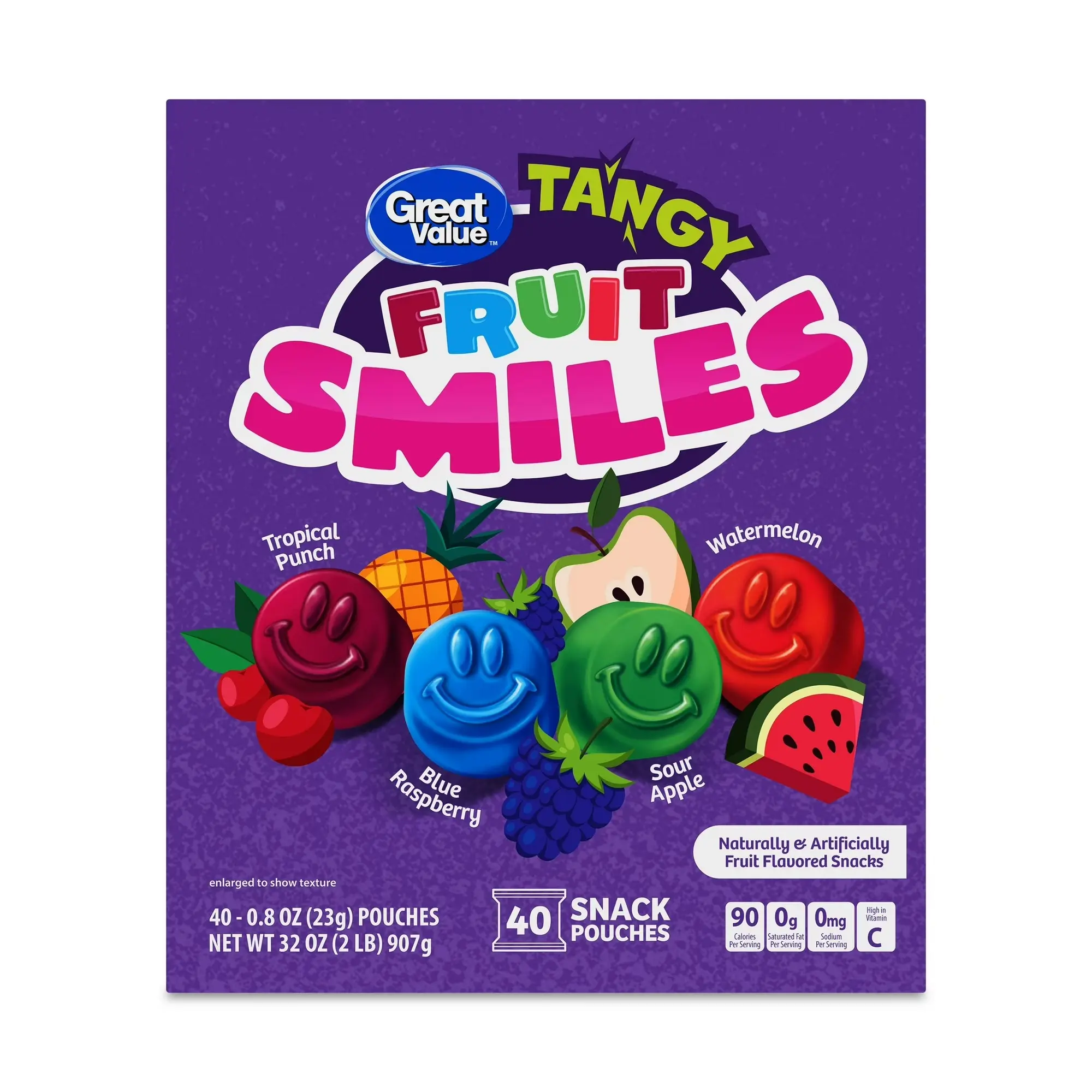 Great Value Fruit Smiles Snacks, Tangy Flavor, 40 Count – Assorted Chewy Fruit Snacks Variety Pack