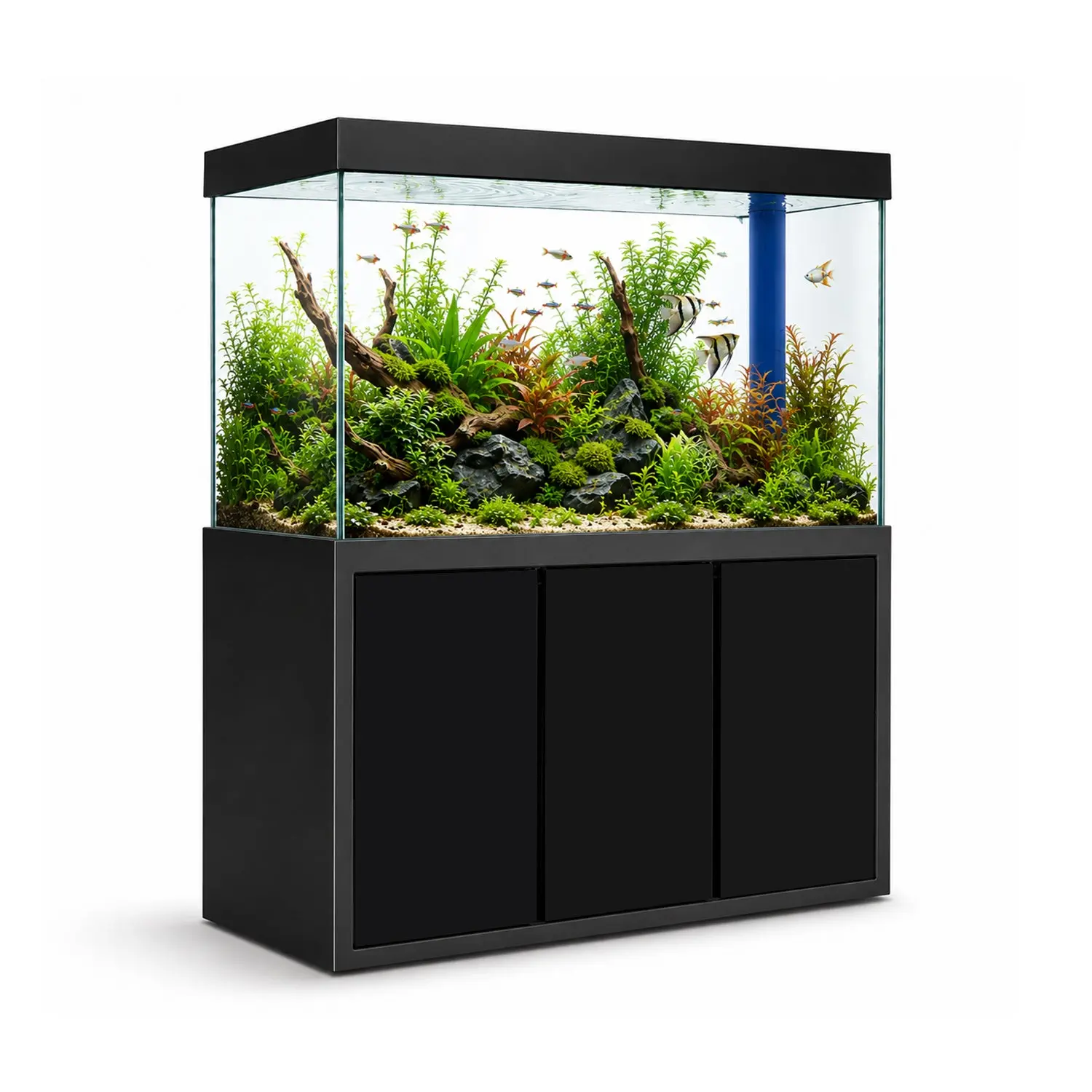 Aqua Dream 135 Gal Large Square Tempered Glass Aquarium - Black, Classic Design, Aluminum Frame, Built-In Power Supply, Filtration Compatible, Built-In Storage Cabinet, Engineered for Long-Term Freshwater & Marine Use, Ideal for Aquarium Setup, Ammania