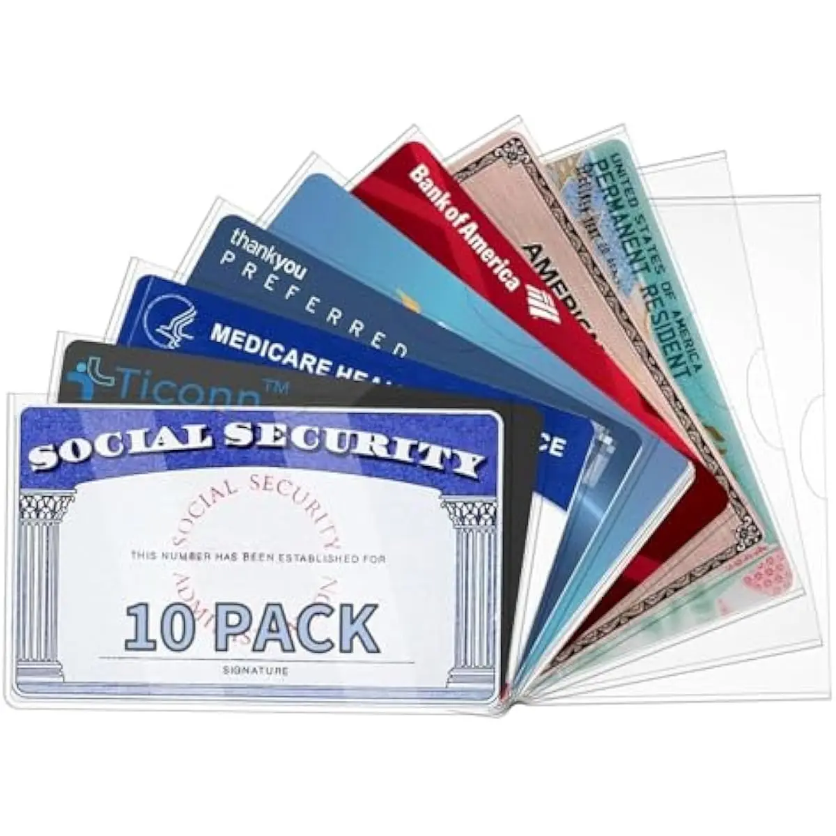 10-Pack PVC Social Security Card Protectors - 24 Mil Soft Transparent Waterproof Sleeves (3.8x2.32 Inches, Fits 3.6x2.2 Inches Cards), Great Gift Desk Organizer Accessory for Medicare/ID/Debit Items