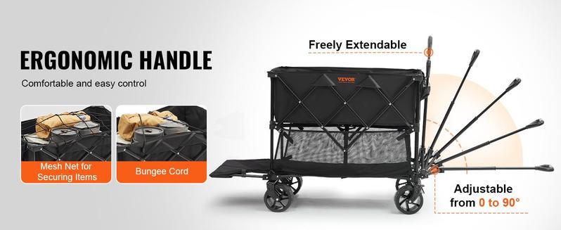 VEVOR Foldable Double Decker Wagon, TikTokShopBlackFriday, Collapsible Wagon Cart with All-Terrain Wheels, Heavy Duty Folding Wagon Cart  for Camping, Shopping, Garden, 52" Extra Long Extender
