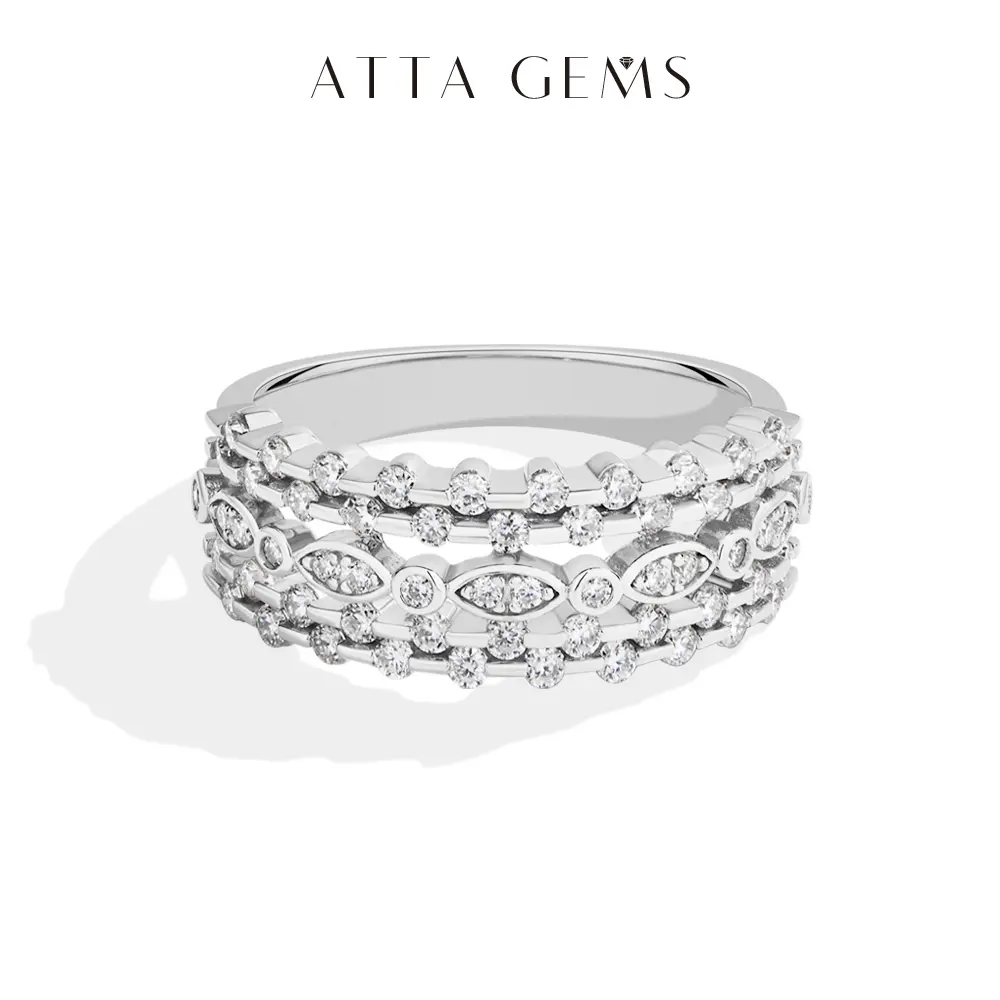 ATTAGEMS Luxury Design D Color VVS1 Lab-Created Moissanite Ring for Women and Men Unisex 925 Sterling Silver Ring Hypoallergenic Party Wedding Anniversary Gift Fine Jewelry R357, Exquisite Trendy Ring