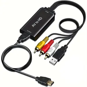 RCA to HDMI Converter, AV to HDMI cable, 3 RCA CVBS Composite to 1080P HDMI AV Adapter Supporting PAL NTSC for PC, Laptop, TV, STB, VHS, VCR Camera, DVD Etc