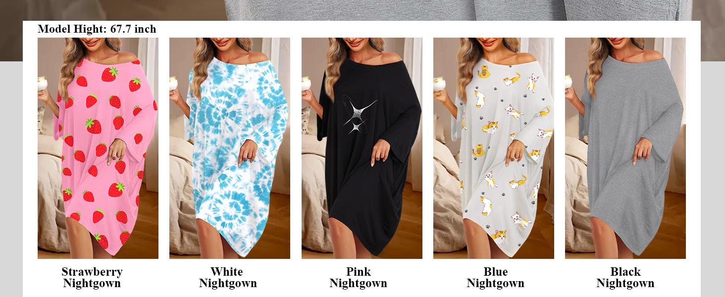 KFUBUO Plus Size Nightgowns for Women Oversized Sleep Shirts Bamboo Viscose Sleep Tee Short Sleeves Print Sleepwear With Pocket  Comfortable Cute Fits S-5XL Pajamas  Loungewear Soft Stretchy SpringStatements