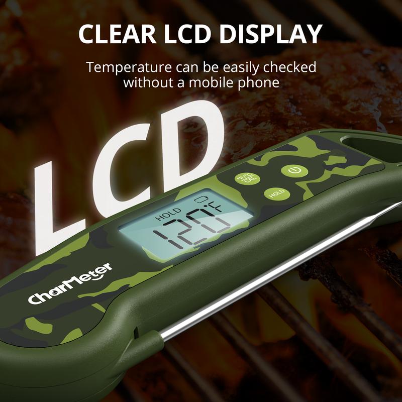 CHARMETER 0.5-Second Instant-Read Meat Thermometer High-Precision Digital Food Thermometer Features a large display screen Waterproof kitchen thermometer ideal for grilling, roasting, brewing.