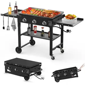Bestfire 45,000 BTU 3-Burner Outdoor Propane Griddle | 35" Flat Top Grill with Foldable Shelves & Durable Porcelain-Enameled Cast Iron Grate—Cook Breakfast, Lunch & Dinner Anywhere.