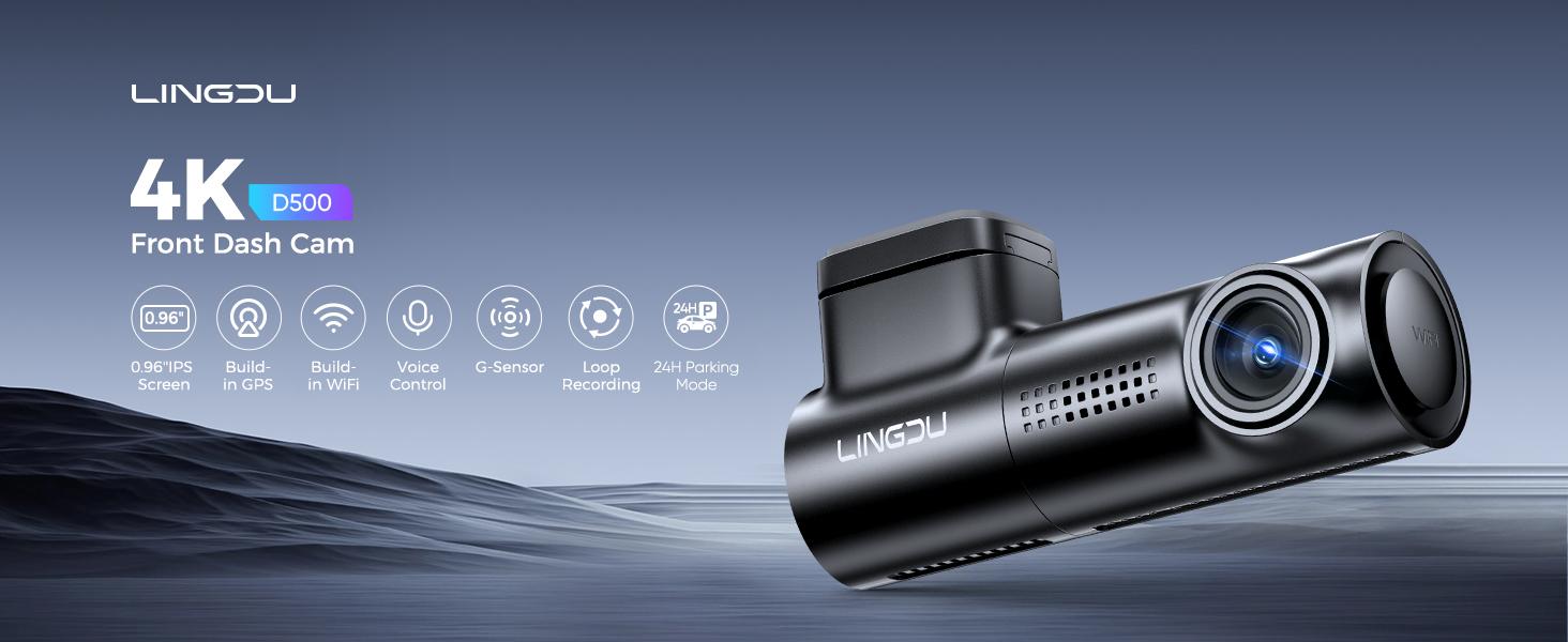 LINGDU D500 Dash Cam Front, 4K Front Dash Cam for Car, WiFi Dashcam with Night Vision, 0.96" LCD Display Car Camera, GPS, Parking Mode, Loop Recording car driving recorder