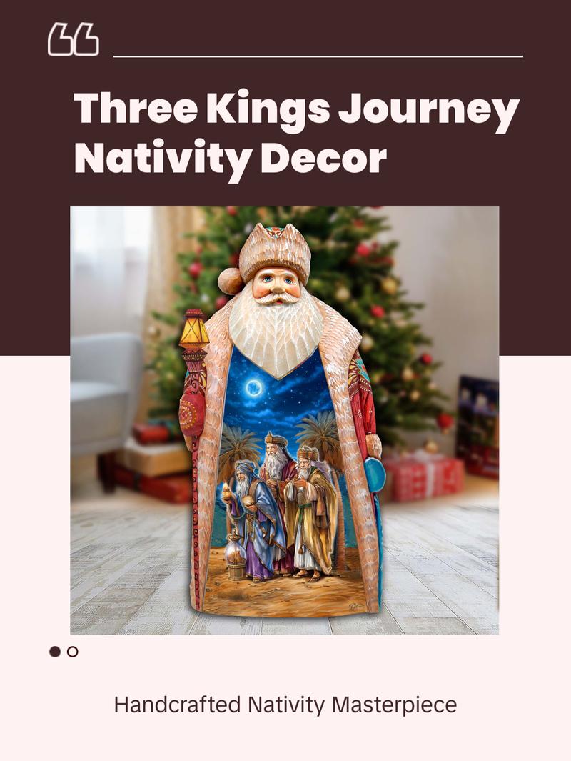 Three Kings Journey Santa Hand-Painted WOODCARVED Masterpiece by G. DeBrekht - Nativity Holiday Decor - 210234SE