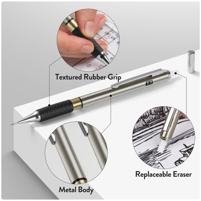 FourCandies 25PCS Art Mechanical Pencil Set with Metal Artists, 0.5mm, 0.7mm, 0.9mm & 2mm Lead Holders, 432PCS Graphite Lead Refills, Office Stationery & School Supplies for Drawing Sketching, Christmas Gift HolidayHaul - Writing