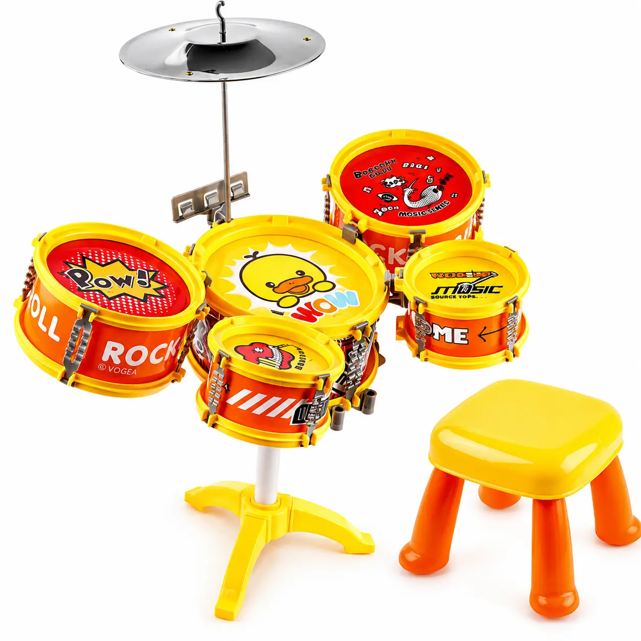 Kids Drum Set Toy with Stool – Educational Musical Instrument Kit for Toddlers, 5-Drum & Cymbal Playset, Ideal Birthday Gift for Ages 3–6 Percussion Drum