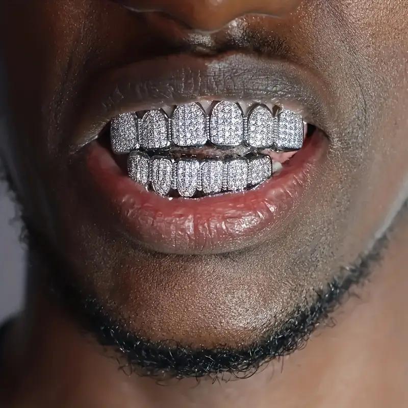 2026 New Arrivals & Fresh Design | 2 Piece Top & Bottom Set for Rappers and Cosplayers - Cubic Zirconia Teeth Grills Punk Tooth Caps Cosplay Rapper Jewelry Glittering Hip Hop Cubic Zirconia Teeth Grills - Oral Accessory
