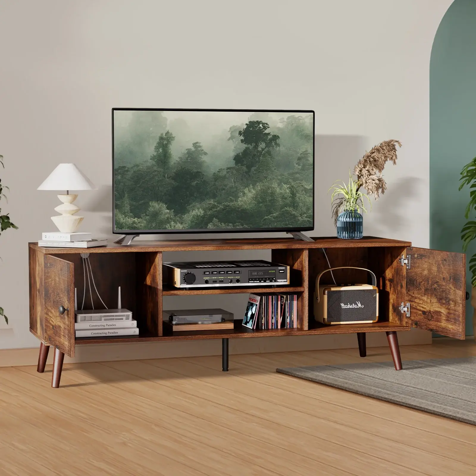 GIANNA Mid-Century Modern Wooden TV Stand for 55-60” TVs, 2