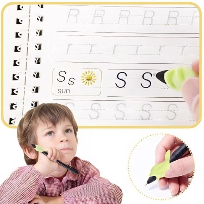 Exercise Book Set with Pen, Reusable Writing Book with Groove, Tracking Alphanumeric, school supplies educational learning tools Thick Paper Magic Ink