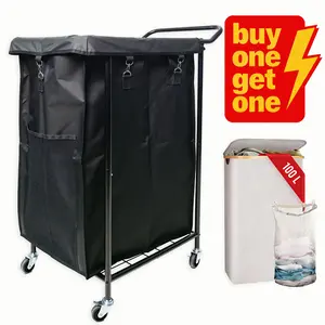 【Buy 1 Get 1】2 Partitioned Rolling Laundry Hampers, 150L/110L Laundry Hampers with Wheels, Easy to Go Up and Down the Stairs, Suitable for Rental Homes, Bedrooms, Bathrooms, Dorms, Black with Metal Frame and Removable Bag Dirty Clothes Basket