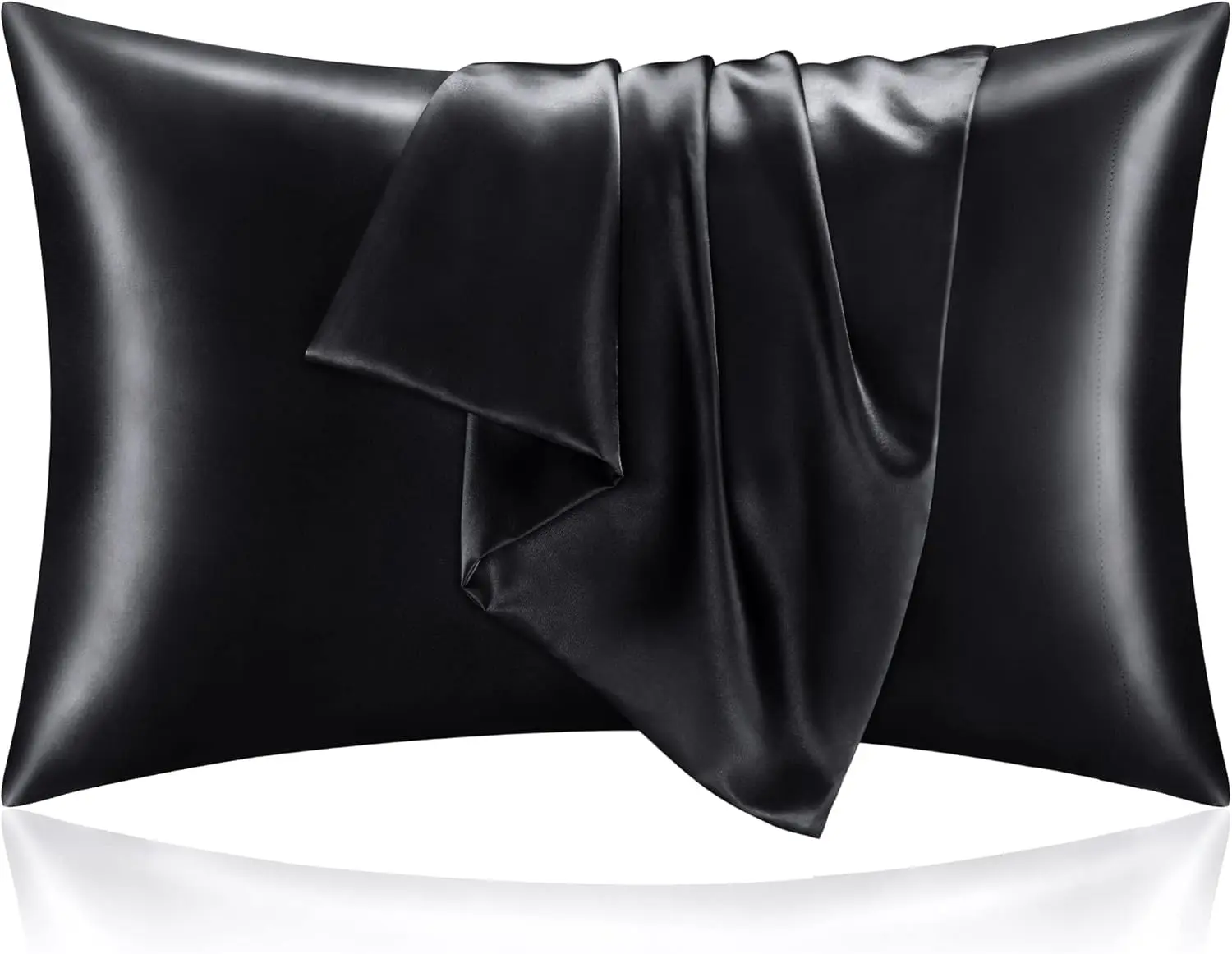 Women's 2-Piece Solid Satin Pillowcase Set - Super Soft Skin-Friendly Polyester Bed Linens, Cooling Bedding with Envelope Closure, 20x30 in Black, Machine Washable Gift