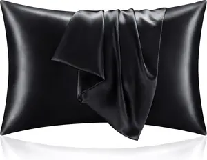 Satin Pillowcase Set of 2 for Hair and Skin Super Soft Polyester Silk Pillow Cases with Envelope Closure 20x30 inches Black Gift for Women Men