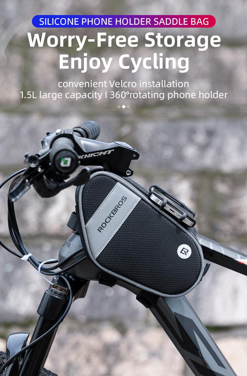 ROCKBROS Bike Front Frame/Handlebar Phone Mount Bag Top Tube Bike/Bicycle Bag Waterproof Cycling Accessories Bike Pouch with 360° Rotation Phone Holder Fit Smartphone Below 6.7''