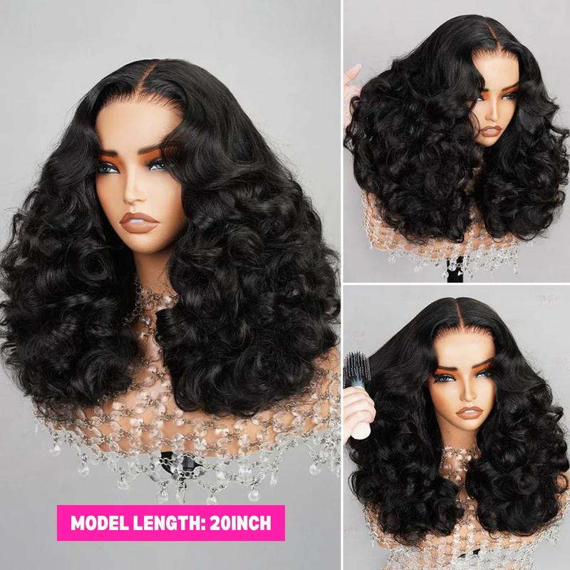 Suntuhair 250% Density Wig Blow Out Luxurious Bomb 12A Brazilian Human Hair Funmi Bouncy Curly Glueless Wigs Pre Plucked Hairline Pre Cut Lace 5x5 Lace Middle Part Closure Wigs Super Double Drawn Wig 90s Style