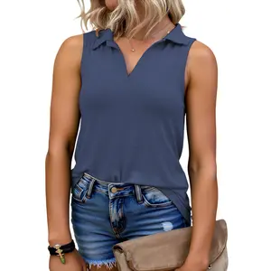 [Flash Sale] Plus Size Tank Tops for Women Summer Collared V Neck Tunics Casual Flowy Sleeveless Polo Shirts Dressy Work Blouses 5026, Chic, Loose outdoorfun