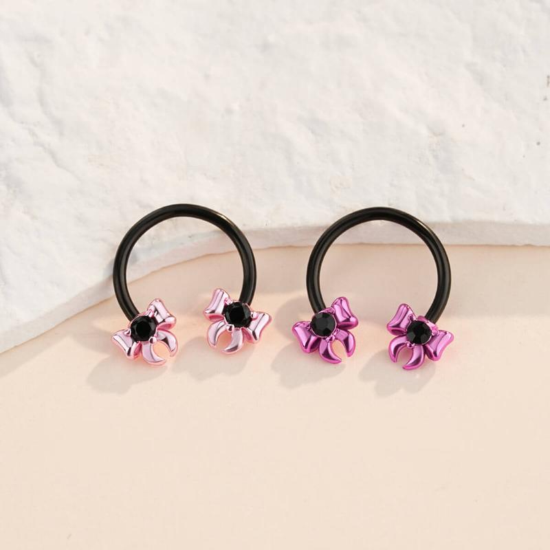 Oufer Lovely Bow Septum Daith Piercing Ring 16G 1.2mm 316L Stainless Steel 10mm Inner Diameter Body Jewelry with Pink and Black Options