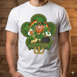 Lucky Charm St Patrick's Day T-Shirt, Winking Leprechaun Graphic Tee, Funny Irish Drinking Shirt