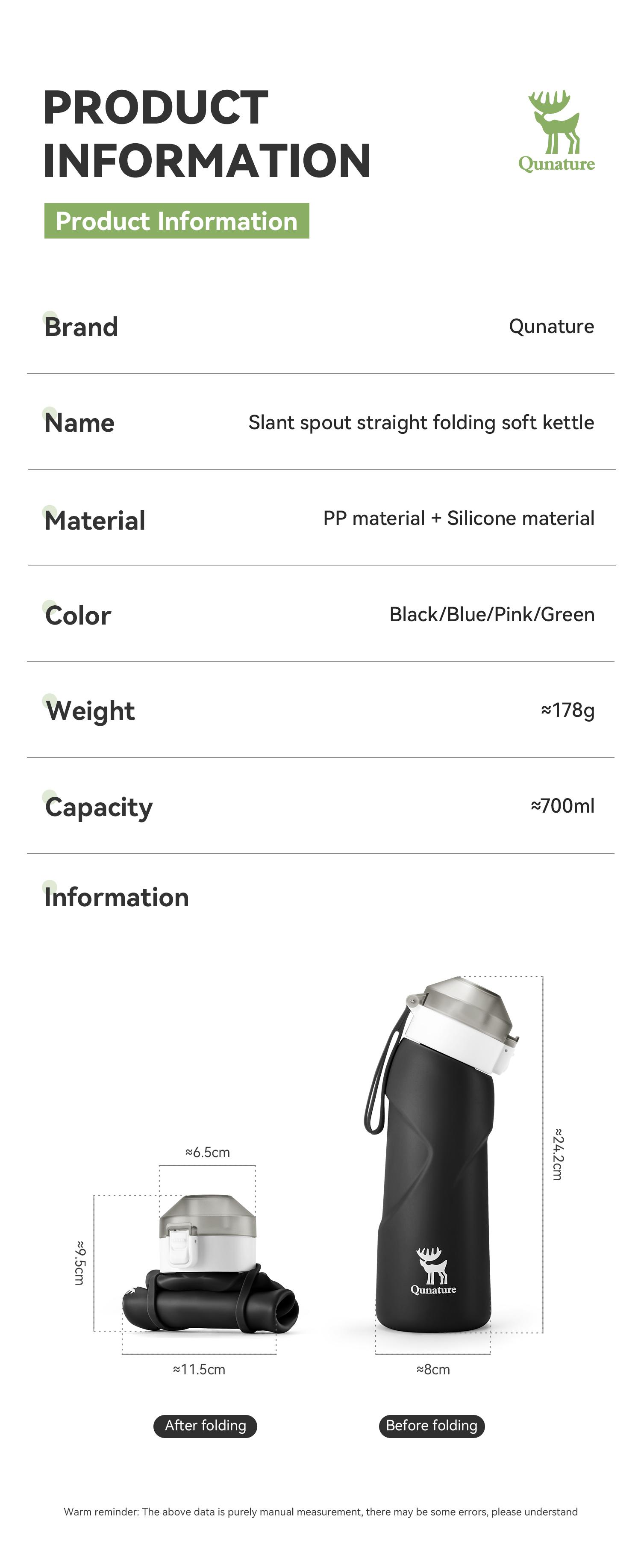 Slant Spout Straight Folding Soft Kettle Travel water bottle Sports Portable Sport Water Bottle Reusable Water Bottles 700ml Food-Grade Material Water-proof Camping Water Bottle