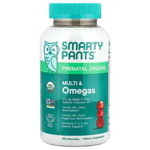 SmartyPants Organic Prenatal Multi & Omegas, Grape, Blueberry & Mixed Berry, 120 Gummies