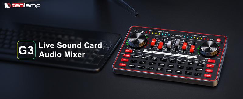 Tenlamp G3-Q8 Podcast Microphone bundle Live Sound Card Streaming Audio Mixer, Podcast Equipment with Voice Changer/Audio Interface for Live Streaming/Singing/Content Creation, with Voice Effects Soundboard
