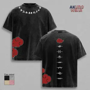 Akatsuki Cloud Naruto T-Shirt – Vintage Washed Naruto Shippuden Inspired Tee, Red Cloud Symbol Anime Graphic Shirt, Oversized Streetwear Apparel, Unisex Casual Top, Gift for Naruto Fans