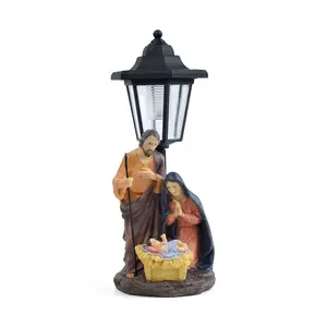 Solar-Operated Resin Christmas Nativity Statue for Garden/Yard Display