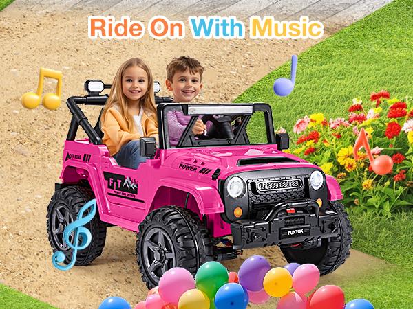 Funtok 24V 2 Seater Kids Electric Car with Remote Control, Powerful 4x200W Motor with 4WD/2WD Switchable, Max 5 MPH, Truck Bed Storage, Fun LED Lights Music Bluetooth, Presents for Boys Girls