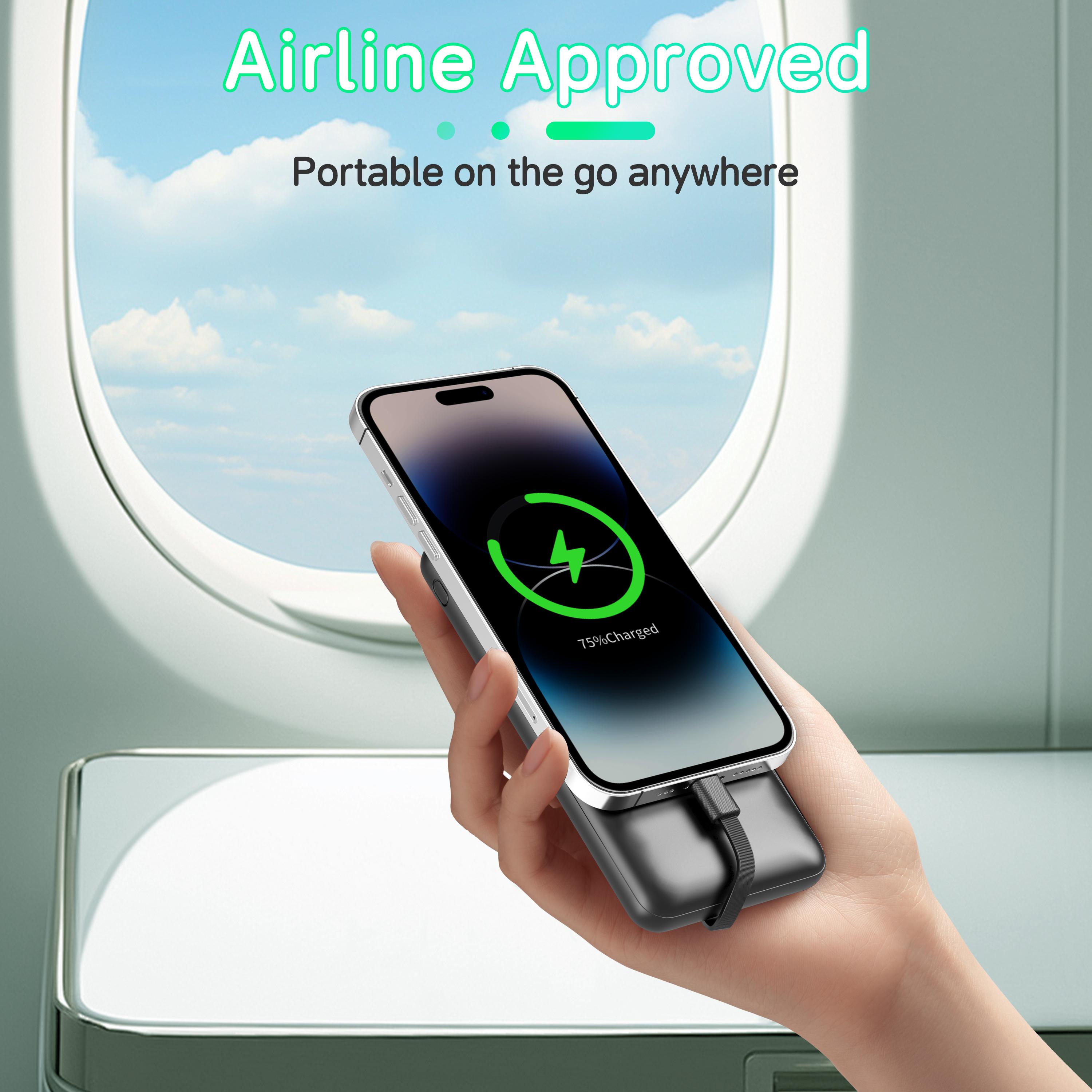 Slim Portable Charger 10000mAh, Built-in Cables & Fast Charging Power Bank, 4 Outputs/2 Inputs, 22.5W for iPhone, Samsung, Google Pixel, iPad & More