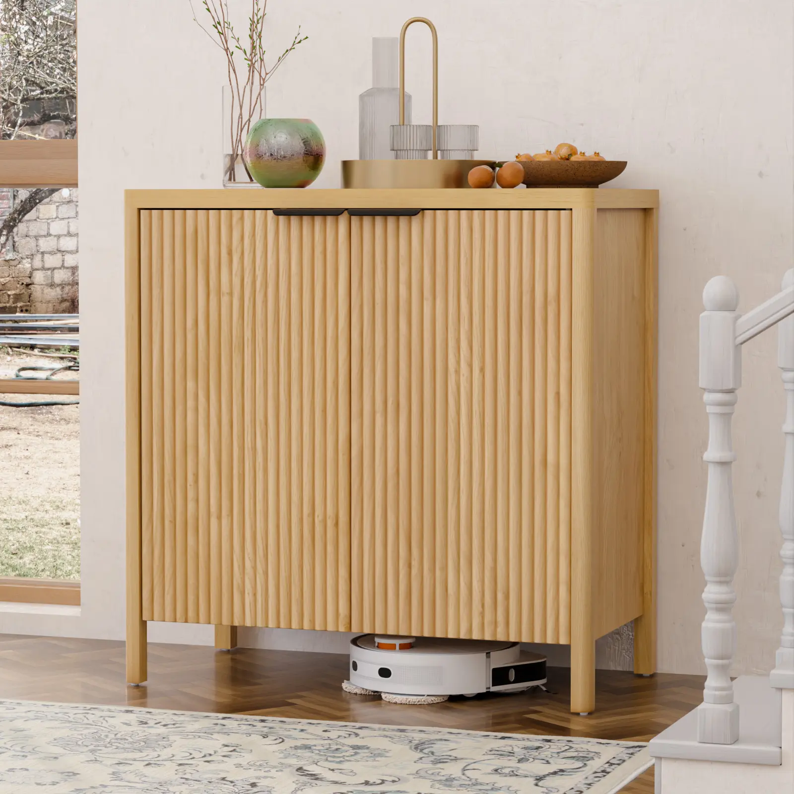 HOMMPA Buffet Cabinet with Storage 31.5'' Fluted Sideboard with 2 Doors Modern Buffet Table Media Console Cabinet Entryway Cabinets for Kitchen Living Room Dining Room Hallway Natural