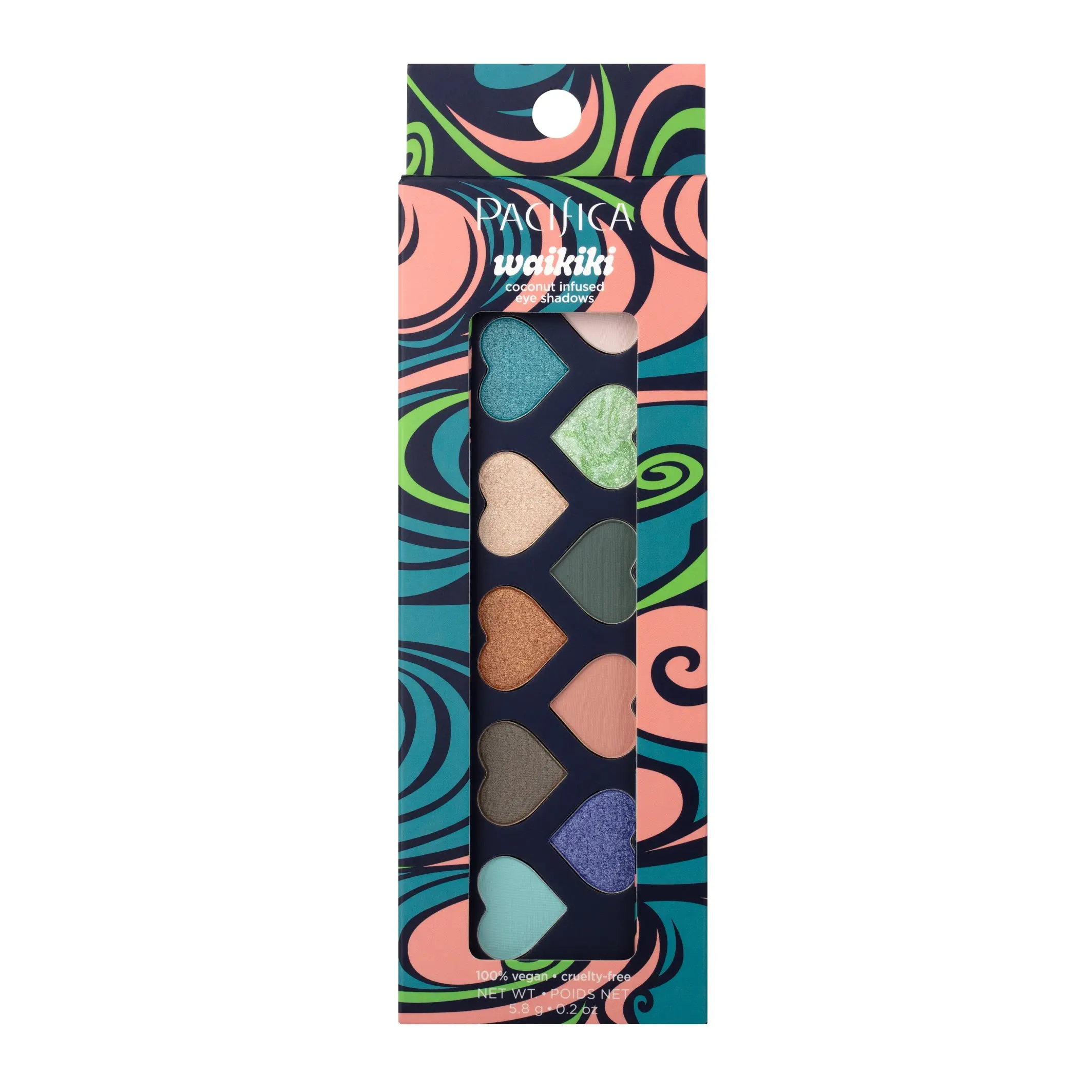 Pacifica Waikiki Eye Shadows Palette, Coconut and Vitamin E Infused, 10 Vibrant Shades, Long-lasting and Non-Creasing, Vegan & Cruelty-Free