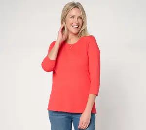 Denim & Co. Essentials True Cotton 3/4-Sleeve Top w/ Keyhole