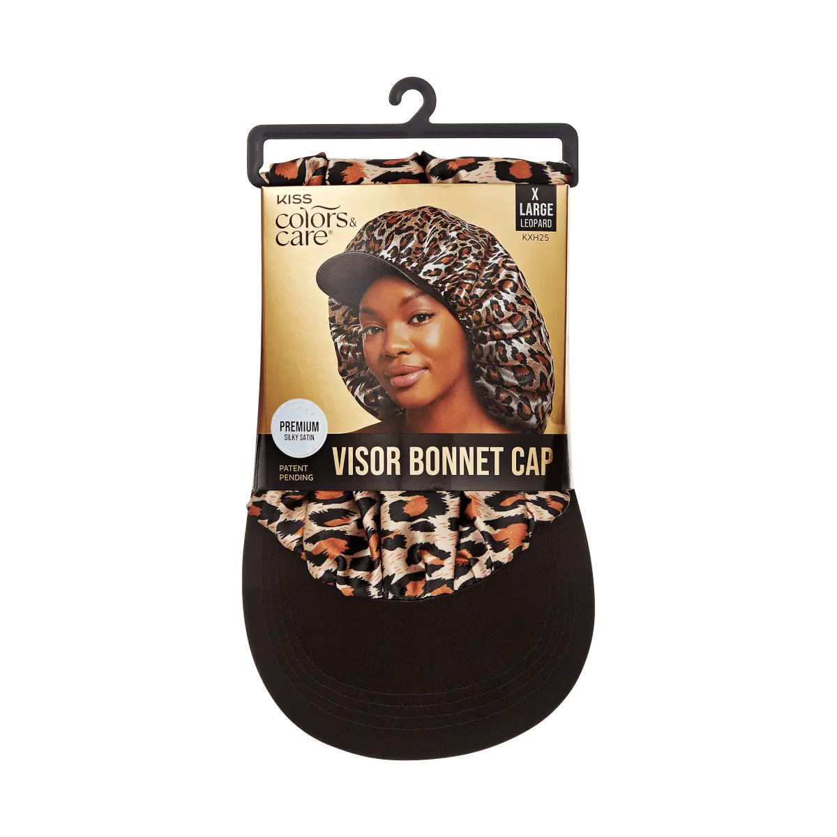 Kiss Colors & Care Silky Satin Visor Bonnet Cap - XL Leopard | Silk Bonnet, Day & Night, Hair Accessories