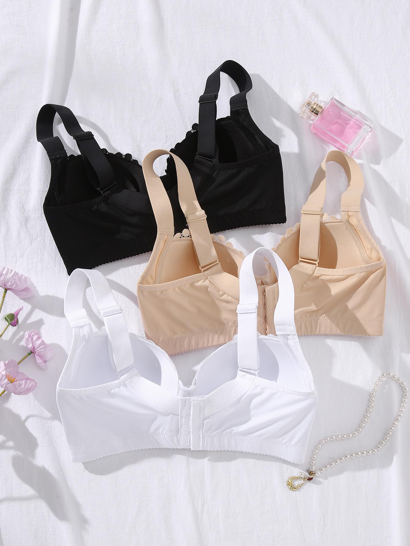 Mimilemon 3PCS Elegant Ladies Bra Non-Detachable Pads Steel Cups Floral Pattern Comfortable All-Day Wear Adjustable Underwear everyday lace Elegance Womenswear Push up bra brasier Aesthetic Style