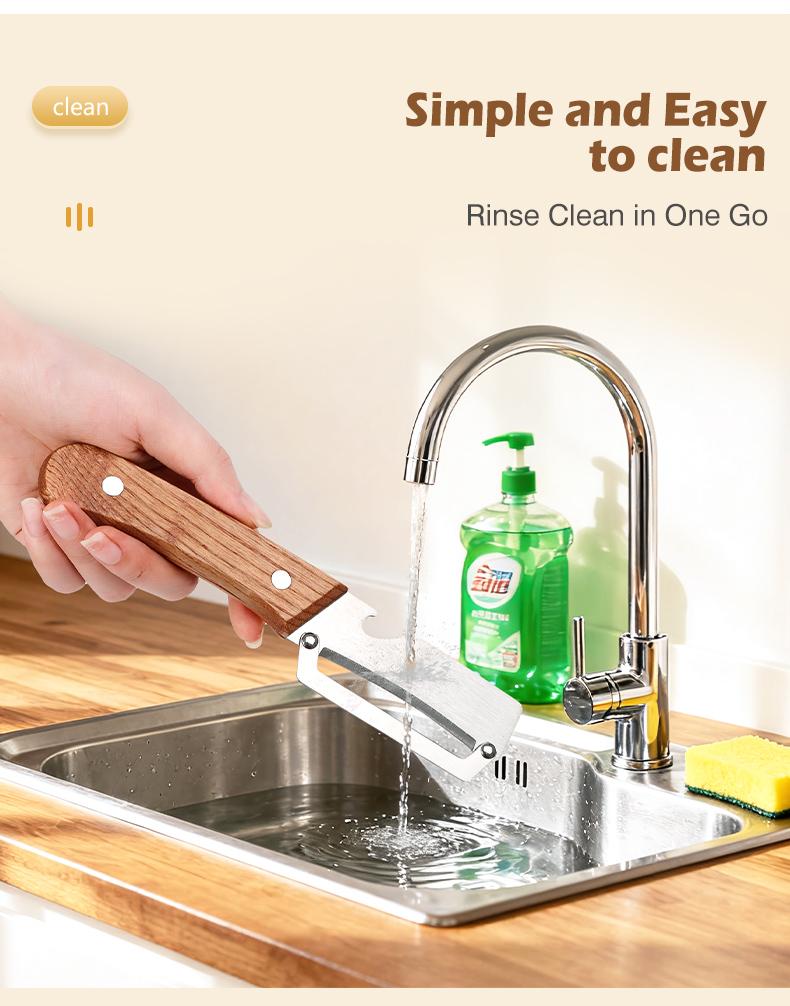Wooden-Handled Stainless Steel Sharp Peeler with Built-In Bottle Opener for Fruits & Vegetables Ergonomic Non-Slip Handle Long-Lasting Construction Essential Kitchen Tool Wooden-Handled Stainless Steel Sharp Peeler with Built-In Bottle Opener for Fruits & Vegetables Ergonomic Non-Slip Handle Long-Lasting Construction Essential Kitchen Tool