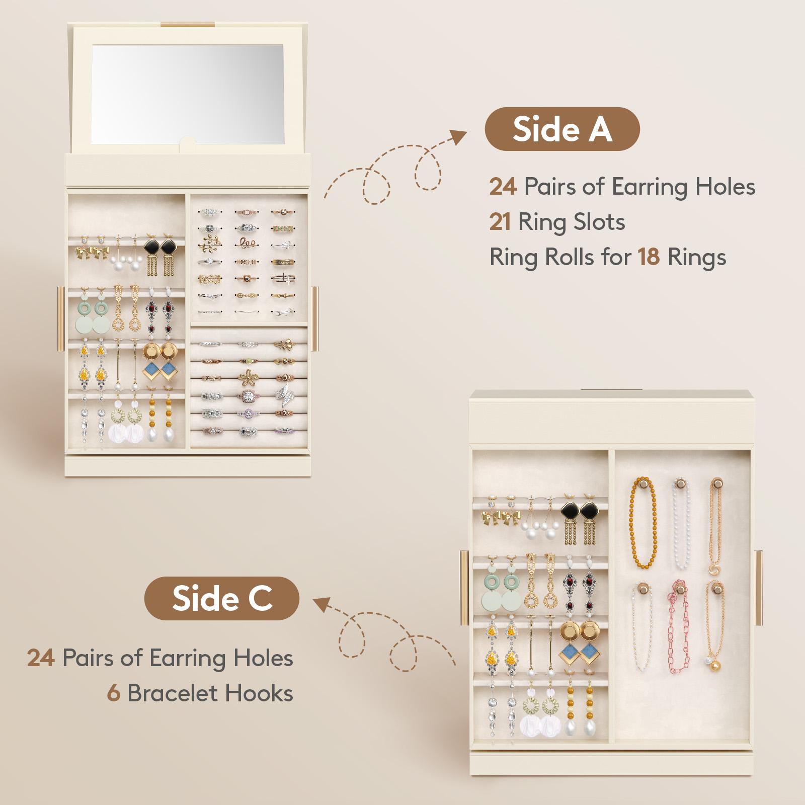 Lifewit 360° Rotating Jewelry Box with Mirror Jewelry Organizer for Ring Necklace Earring Bracelet, Great Gift