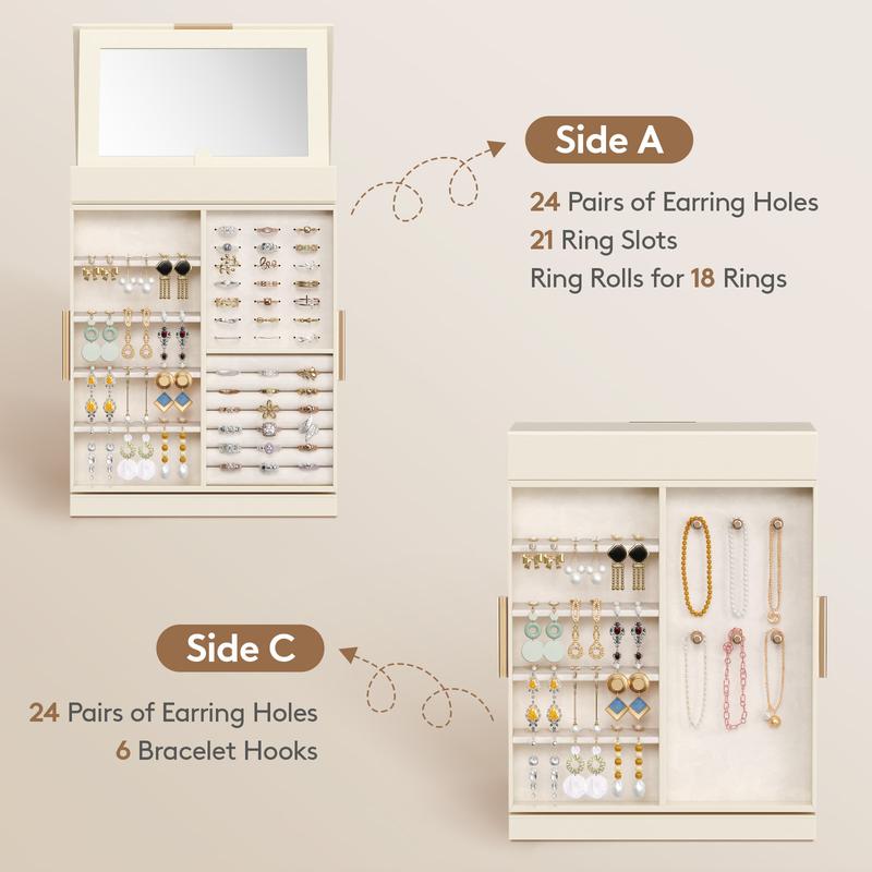 Lifewit 360° Rotating Jewelry Box with Mirror Jewelry Organizer for Ring Necklace Earring Bracelet, Great Gift