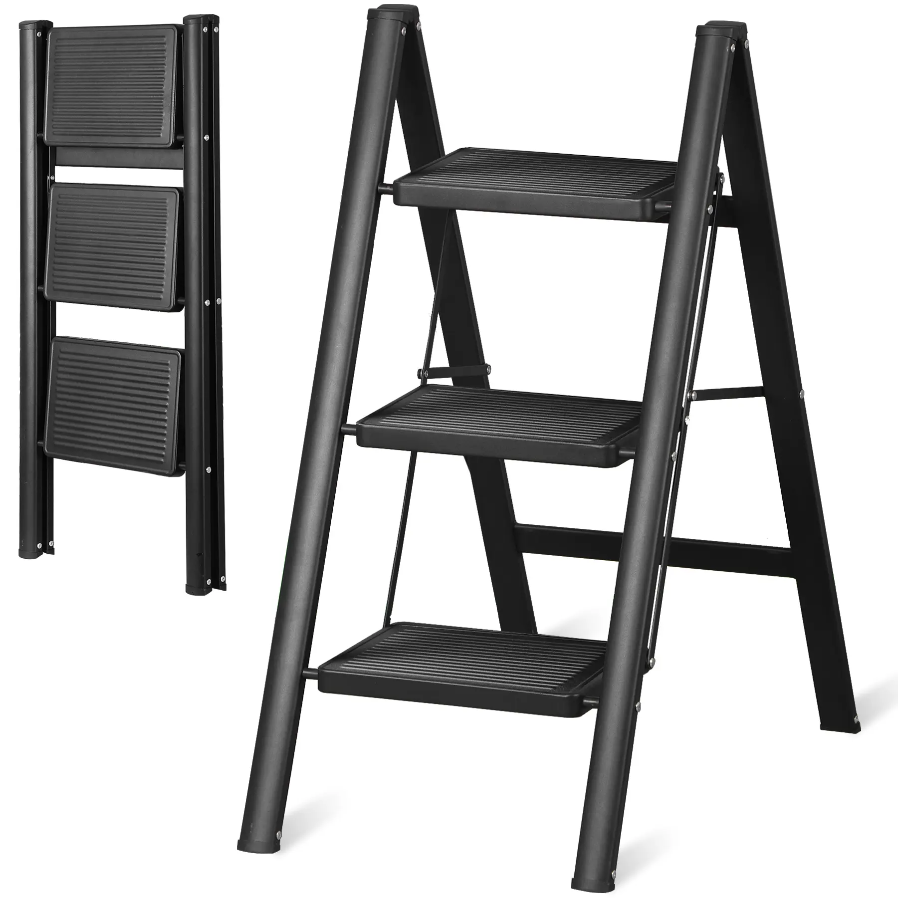 Segawe 3-Step Sturdy Lightweight Foldable Step Ladder - 330 Lbs Capacity, Portable Home Ladder for Household Climbing Needs, Lightweight Foldable Ladder