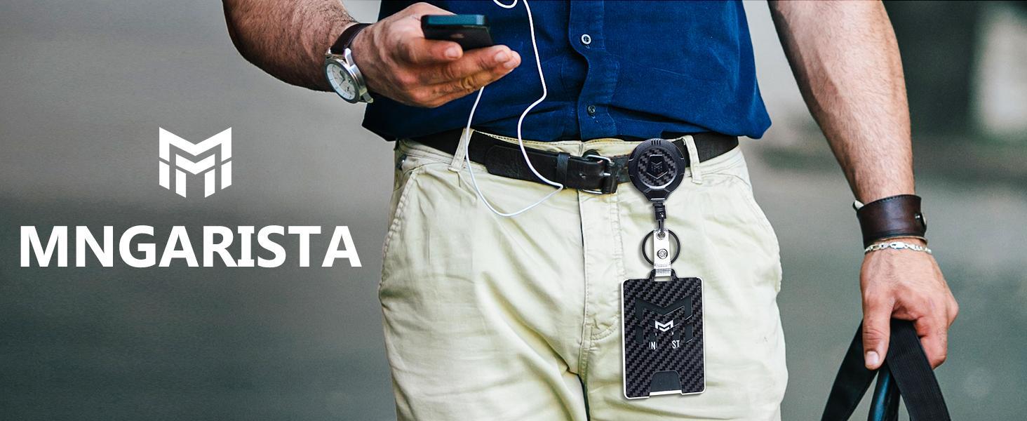 MNGARISTA Retractable Badge Holder, Heavy Duty Badge Reel Keychain with Belt Clip, 3K Carbon Fiber ID Card Holder Lanyard with 32.26" Retractable Key Chain, Black SpringStatements MNGARISTA Retractable Badge Holder, Heavy Duty Badge Reel Keychain with Belt Clip, 3K Carbon Fiber ID Card Holder Lanyard with 32.26" Retractable Key Chain, Black SpringStatements