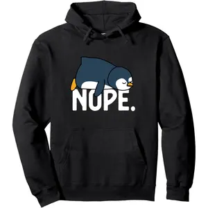 Women's lazy penguin meme Graphic Hoodie - Cotton Blend Black Long Sleeve Pullover Regular Fit |   Soft & Breathable Fabric, Durable Print, Everyday Comfort, Machine Washable, funny cartoon casual humor
