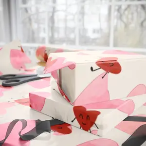 Watercolor Heart Pattern Wrapping Paper | Cute Red Hearts on Pink Background