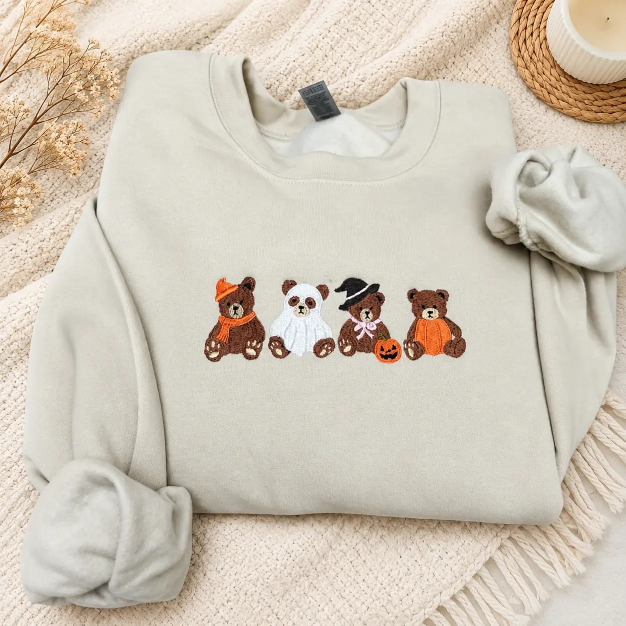 [Made in US] Spooky teddy bears Halloween cute teddy bear spooky season embroidered sweatshirt T-shirt Hoodie_ fall sweatshirt embroidered