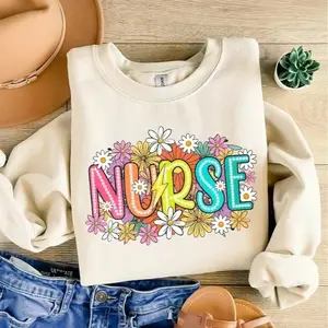 Floral Retro Nurse Sweatshirt, Nurse Life Sweatshirt, Nurse Stuff, Doodles Wild Flowers Nurse Sweatshirt