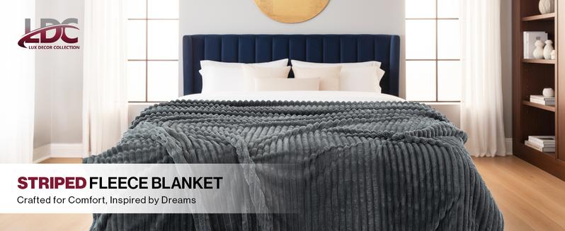 Lux Decor Ultra Soft Striped Throw Blanket - Gentle. Lightweight, Cozy 3cm Stripe Design Fleece Throw -Stress Relief All‑Season Blanket for Bed, Couch, Travel & Camping, Classic Stripe Design - Home Decor - Plush Gift Idea