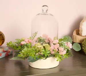 QVC 14-in Glass Cloche with Spring Wreath by Kim Gravel, Home Decor Accent Piece