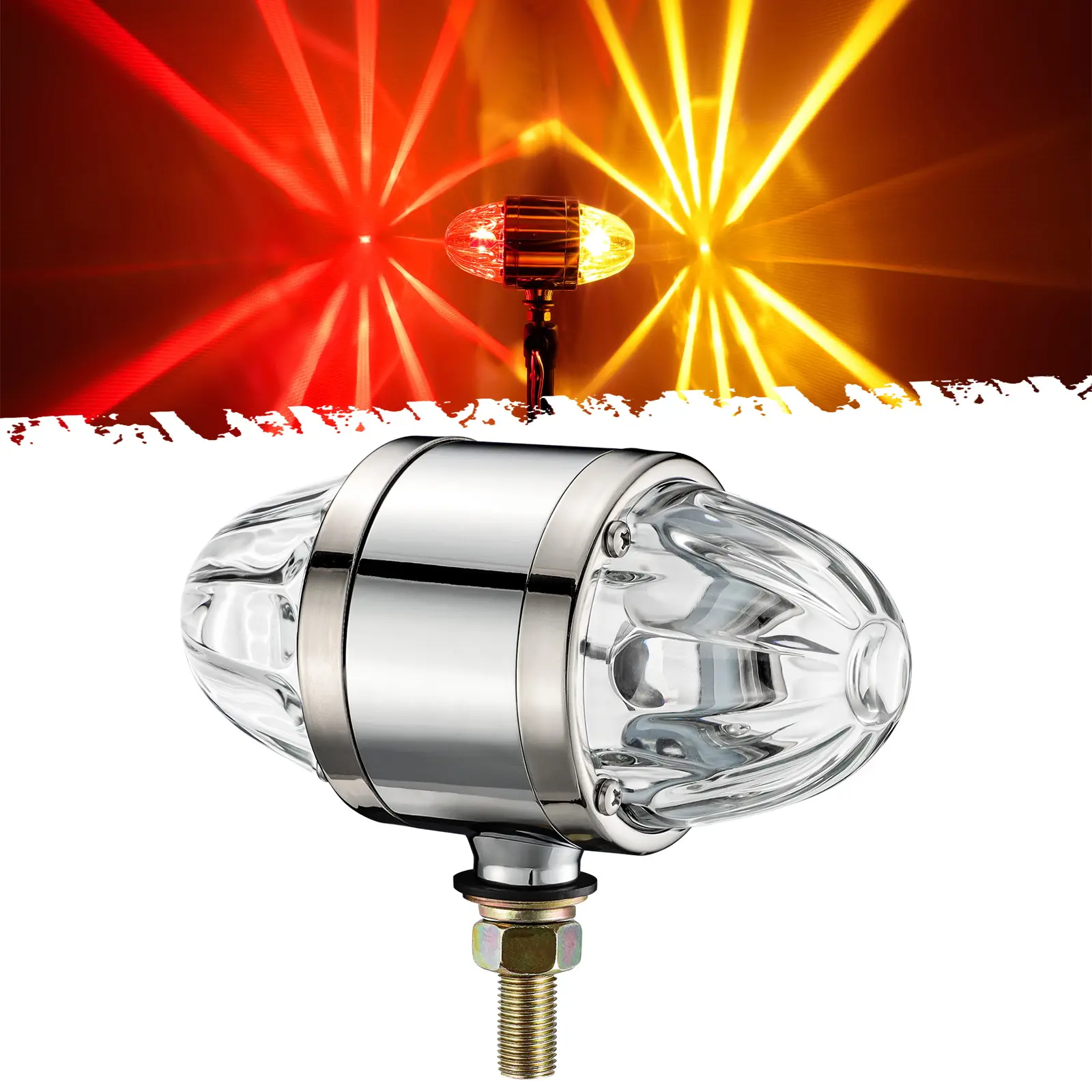 Partsam Glass Watermelon Light Dual Revolution Double-Face Amber Red LED Turn Signal Marker Tail Light, Zinc Alloy Housing Clear Lens Post Mount for Peterbilt Freightliner Semi Truck Trailer, 10-30V