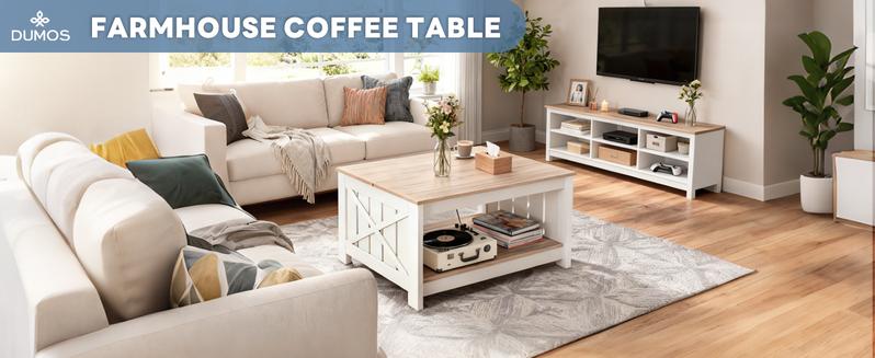 Farmhouse Square Coffee Table with Storage Shelf - 31.5" Rustic White Center Table with X-Design Side - Heavy Duty & Scratch Resistant for Living Room Farmhouse Square Coffee Table with Storage Shelf - 31.5" Rustic White Center Table with X-Design Side - Heavy Duty & Scratch Resistant for Living Room